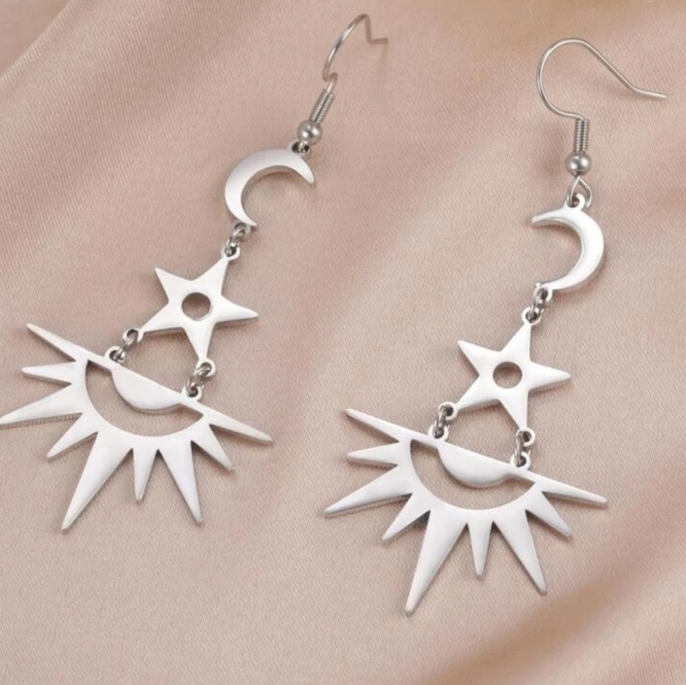 Moon & Star Dangle Earrings - Picture 3 of 4